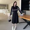 Vestido polo de dos piezas a bloques de color con cremallera, talla grande, para mujer, de venta al por mayor transfronteriza, vestido midi línea A que cubre el abdomen, otoño