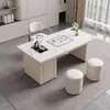 Mesa de centro y juego de sillas de losa de roca de lujo ligero, mesa de centro pequeña simple, elegante, moderna con tetera, juego completo de mesa de centro de losa de roca y soporte para té