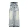 G60104 High Street Estilo Americano Tendencia Callejera para Hombres y Mujeres Diseño de Salpicaduras Bigote de Gato Jeans de Corte Recto Holgado