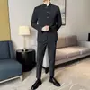 Traje de Novio Estilo Chino Dropshipping, Vestido de Banquete Estilo Chino, Conjunto de Dos Piezas Traje de Cuello Alto de Alta Gama para Hombre en Stock