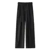 Calça Casual Masculina de Verão Fina Tendência Listrada de Seda de Gelo com Caimento Solto Reta Perna Larga Estilo Old Money