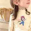 Camiseta Térmica de Fleece com Manga Longa para Meninas Outono/Inverno Roupa de Baixo Gola Meio Alta com Babados Crianças Tamanhos Médio e Grande