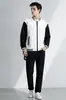 Jaqueta de Baseball Longa Estilo College Outono/Inverno Moda Casual Color Block Masculina
