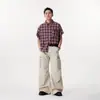 Calça Cargo Casual Larga Plissada Estilo Retrô Americano Transfronteiriça Homens e Mulheres Verão Nova Calça de Perna Curva Calça com Toque de Luxo