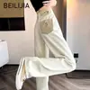 Calça Jeans Branca Feminina Perna Reta Primavera e Outono 2024 Nova Cintura Alta Emagrecedora Solta Pequena Estreita Perna Larga