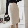 Saia Feminina de Outono para o Trabalho Cintura Alta com Bolsos Cor Sólida Fenda Lateral Saia Lápis Fashion para Mulheres Plus Size
