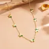 Joia de Animal Doce e Elegante Colar de Borboleta Aço Inoxidável Galvanizado a Vácuo com Diamantes Verdes e Diamantes Brancos Colar de Aço Titânio para Mulheres
