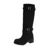 Botas de Tacón Apilado con Hebilla Retro para Mujer 2026 Otoño/Invierno Nuevo Estilo Botas de Caballero de Tacón Grueso Caña Alta Adelgazantes Versátiles Botas Largas