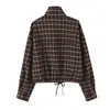 Roupas de comércio exterior femininas 2026 Moda Europeia e Americana Casual Solta Jaqueta Xadrez com Zíper + Conjunto de Saia e Calça para Mulheres E26472/73