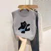 Chaleco de Punto Falso sin Mangas para Mujer de Estilo Nuevo Primavera y Verano con Diseño de Capas Transpirable y Bonito Bordado de Gato