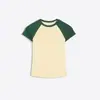 Novo top básico esportivo casual de manga raglan com blocos de cor, confortável, versátil, estilo europeu e americano, camiseta feminina retrô única de manga curta