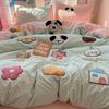 Juego de Cama Azul Estrella Ins de Cuatro Piezas Algodón Lavado Ropa de Cama de Peluche Linda Funda de Edredón Cama Individual Dormitorio Juego de Tres Piezas 4