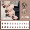 Estilo Coreano Café Marrom Noite Escura Rosa Mostrado Gelo Branco Alta Qualidade Luxo Leve Arte de Unhas Curta 24 Peças Patch de Unha Usável