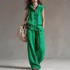 Conjunto de Top com Capuz Casual Soltinho Sem Mangas Multicor Novo de Verão de Marca Independente + Calça Wide Leg de Cintura Alta