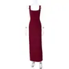 Vestido Sexy Europeo y Americano Estilo Francés con Tirantes Finos, Adelgazante y Elegante, Cuello Cuadrado, Cintura Fruncida, Color Sólido, Bodycon, Vestido Largo para Mujer