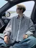 Camisa larga de manga larga texturizada estilo Chanel para hombre, top de otoño holgado talla grande, marca de moda, chaqueta casual elegante para hombre