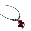 Colar Longo Vermelho Veludo com Contas para Mulheres, Único e Doce, Adequado para Outono e Inverno, Corrente Versátil para Suéter, Corrente para Moletom