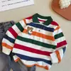 Camisetas de Niños y Niñas para Primavera y Otoño, Ropa de Bebé Elegante, Camisas Polo de Dibujos Animados a Rayas Arcoíris Color-Block Únicas y de Moda con Cuello Camisero