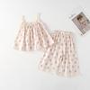 Conjunto de estilingue floral elegante estilo coreano para meninas Verão Novo Casual Cool Skin-Friendly Home Clothes Baby Two-Piece Set