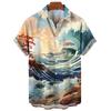 Camisa de impressão 3D masculina do comércio exterior do Havaí, tamanho grande, padrão de pintura de paisagem, retrô masculino, Harajuku, casual, Havaí