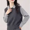 Camisa Listrada Falsa de Duas Peças com Top de Tricô para Mulheres, 26 Peças, Primavera e Outono, Elegante Casual Versátil Camada de Alta Qualidade