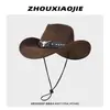 Chapéu de Cowboy Ocidental Retro Americano Masculino Primavera Verão Proteção Solar Protetor Solar Estilo Étnico Chapéu Jazz Aba Larga Chapéu de Cavaleiro Britânico