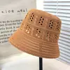 Sombrero de Pescador Tejido Hueco Transpirable Estilo Coreano para Mujer Nuevo Sombrero Cubeta con Protección Solar para Viajes de Verano Versátil