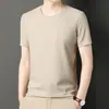 Tiktok hombres verano nuevo gofre manga corta hombres suelto delgado Transpirable Alta elasticidad hombres cuello redondo camiseta