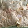 Juego de Cuatro Piezas de Gasa Doble Capa Estilo Princesa Francesa Clase A Funda de Edredón de Encaje de Algodón Puro Sábana Bajera Juego de Tres Piezas para Dormitorio Ropa de Cama