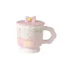 Taza floral de retazos estilo Ins con tapa, taza de cerámica con lazo, taza de desayuno para chica de oficina, venta al por mayor