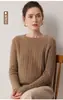 Nuevo Otoño/Invierno 100% Cachemir para Mujer Cuello Redondo Manga Larga Tejido de Punto Trenzado Versátil para el Trabajo Holgado Adelgazante Top Base