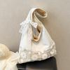 Diseño Estilo Vacaciones de Verano Bolsa de Playa de Gran Capacidad Bolso de Axila de Lona con Encaje Nicho Bolso Tote de Hombro con Flores para Mujer