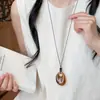 Collar Trenzado de Cuerda con Perlas de Piedra Natural para Mujer, Cadena para Clavícula de Piedra Ojo de Tigre Estilo Chino Nuevo Vintage, Accesorio Largo Colgante para el Cuello con Manchas