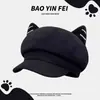 Bonito sombrero de cuadros con orejas de gato para mujer, sombrero fino y transpirable de artista para primavera/verano, sombrero octagonal versátil que hace que la cara se vea más pequeña, boina