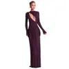 Vestido Europeu e Americano Transfronteiriço 2025 Outono/Inverno Cor Sólida Manga Longa Slim Fit Vazado Bodycon Amarrado Sexy Longo