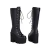 Botas Martin de Caña Alta para Mujer Tallas 36-44, Piel Charol Puntera Redonda, Talla Grande, Suela Gruesa, Plataforma Impermeable, con Cordones, Estilo Europeo y Americano