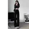 Jeans Reto Preto de Cintura Alta Feminino Novo da Primavera Solto Versátil Visual Slim Alto Perna Larga Calças Dagging