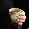 Figura de arcilla verde manzana pintada a mano Calabaza Daisy taza juego de té kung fu Taza de té color bajo vidriado cerámica taza de té pequeña