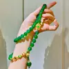 Colar Corrente para Suéter com Design de Cristal Branco, Calcedônia Verde Natural Verde Imperial Transparente de Gelo de 10mm de Alta Qualidade