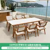 Silla de marco de aleación de aluminio minimalista moderna con respaldo de malla y juego de mesa de comedor de losa de roca, adecuado para restaurantes autoservicio de hotel y uso en exteriores