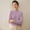 Suéter de Cashmere Grossa com Gola Alta Meia-Calça para Mulheres Outono e Inverno Novo Cor Pura Manga Longa Solto Pulôver Tricotado Suéter Base