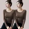 Camiseta base negra cuello redondo fina de modal para mujer nueva llegada Top Ankara rojo otoño manga larga camiseta primavera y otoño