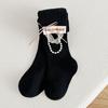Novas leggings estilo princesa lolita, meias-calças de algodão penteado com laço de pérolas, meias infantis para meninas e bebês