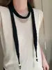 Cachecol Pequeno Tricotado Vazado com Contas de Madeira Mista Estilo Coreano Francês para Mulheres, Acessório de Moda de Alta Qualidade, Corda para Cintura, Lenço de Pescoço, Acessório de Cinto
