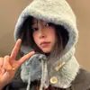 Balaclava Estilo Coreano para Mulheres, Chapéu e Cachecol Integrados para Outono e Inverno, Chapéu de Lã Tricotado Quente com Proteção para Orelhas, Versátil
