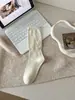 Meias de algodão da moda para o outono, estilo balé, com trama vazada, de comprimento médio até a panturrilha, cor sólida, respiráveis, absorventes de suor, versáteis, adequadas para sapatos Birkenstock, meias largas