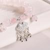 Pulseira com Sino e Trava de Segurança de Cristal Rosa Natural e Ágata Branca para Namorada e Melhor Amiga, Estilo Fresco, Doce e Fofo