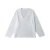 2024 Blusa Top Sexy Transparente Ligera con Cuello en U Otoño e Invierno Estilo Perezoso Relajado Camiseta Delgada de Manga Larga de Dos Piezas para Mujer