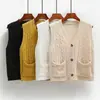 Chaleco de Punto Trenzado Retro, Chaleco Corto Suéter Chaqueta para Mujer, Chaleco de Punto sin Mangas con Cuello en V para Primavera y Otoño