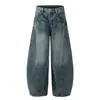 Jeans Masculino Estilo Americano Lavado Vintage Streetwear Chique Design de Nicho Tendência Solto Perna Larga